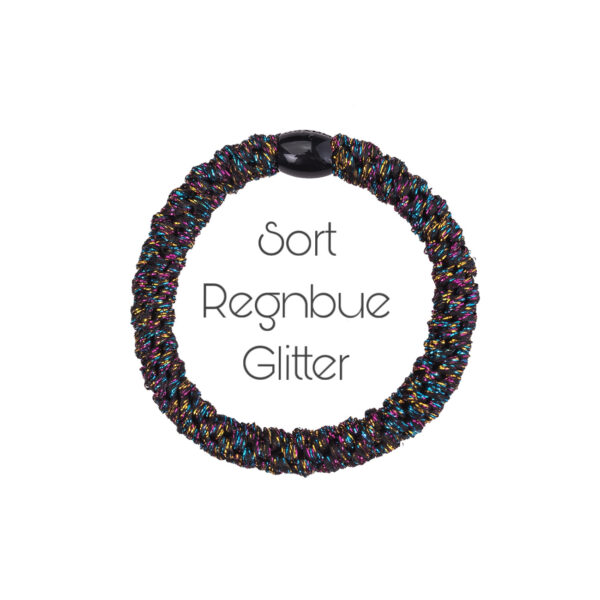 Haarelastik-sort-regnbue-glitter